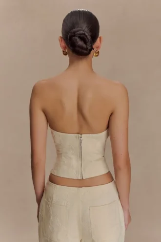 Ebony Embroidered Denim Corset – Cream