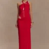 Edwina Knotted Mesh Maxi Dress – Red Edwina Knotted Mesh Maxi Dress – Red