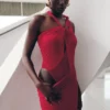 Edwina Knotted Mesh Maxi Dress – Red Edwina Knotted Mesh Maxi Dress – Red