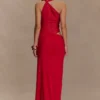 Edwina Knotted Mesh Maxi Dress – Red Edwina Knotted Mesh Maxi Dress – Red