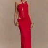 Edwina Knotted Mesh Maxi Dress – Red Edwina Knotted Mesh Maxi Dress – Red