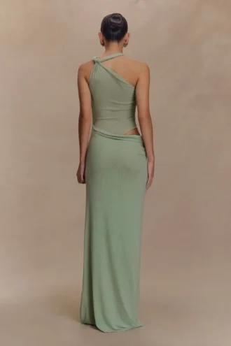 Edwina Knotted Mesh Maxi Dress – Sage