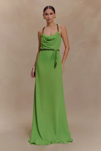 Elaine Chiffon Beaded Maxi Dress – Green