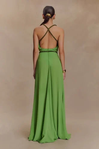 Elaine Chiffon Beaded Maxi Dress – Green
