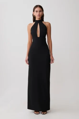 Elan Stretch Crepe Maxi Dress – Black