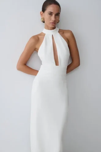 Elan Stretch Crepe Maxi Dress – White