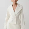 Elara Cropped Collared Jacket – Ivory