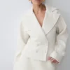 Elara Cropped Collared Jacket – Ivory