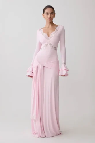 Electra Slinky Lace Maxi Dress – Ballet Pink