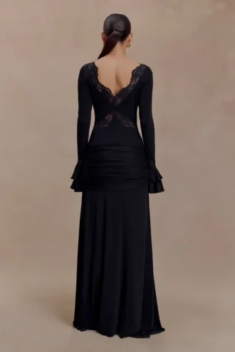 Electra Slinky Lace Maxi Dress – Black