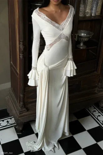 Electra Slinky Lace Maxi Dress – Ivory