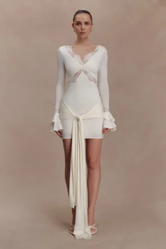 Electra Slinky Lace Mini Dress – Ivory