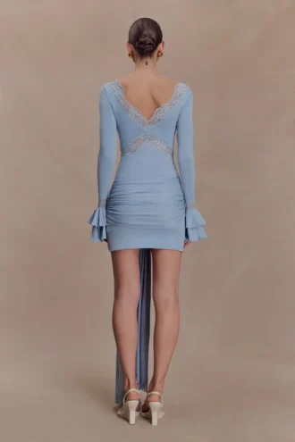 Electra Slinky Lace Mini Dress – Pale Blue