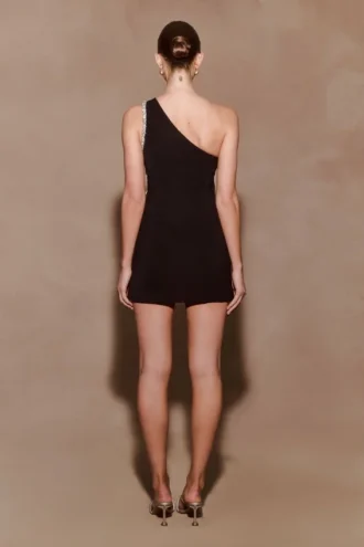 Eleonora Diamante Trim Mini Dress – Black