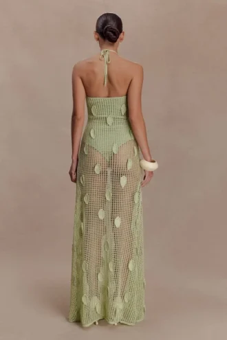 Elfie Crochet Halter Maxi Dress – Pastel Green
