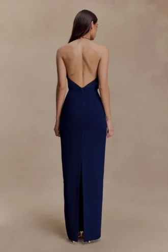Elina Satin Necklace Maxi Dress – Navy