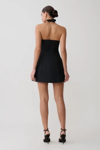 Ella Bow Detail Halter Mini Dress – Black