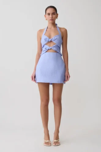Ella Bow Detail Halter Mini Dress – Periwinkle Blue