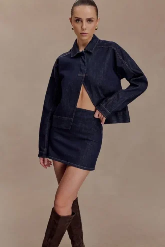 Ellie Denim Mini Skirt – Washed Indigo Blue