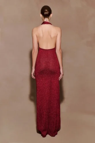 Elma Lurex Knit Halter Maxi Dress – Deep Red
