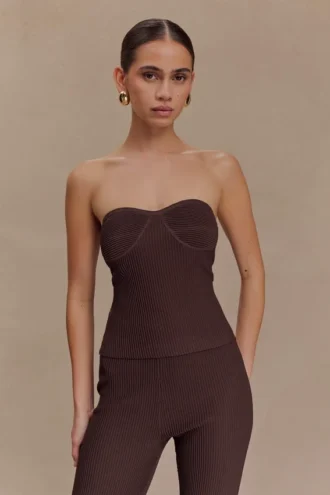 Elodie Strapless Cupped Knit Top – Chocolate