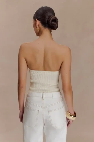 Elodie Strapless Cupped Knit Top – Ivory