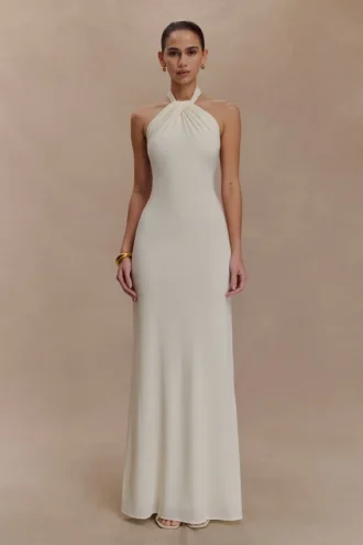 Elyna Slinky Halter Maxi Dress – Ivory