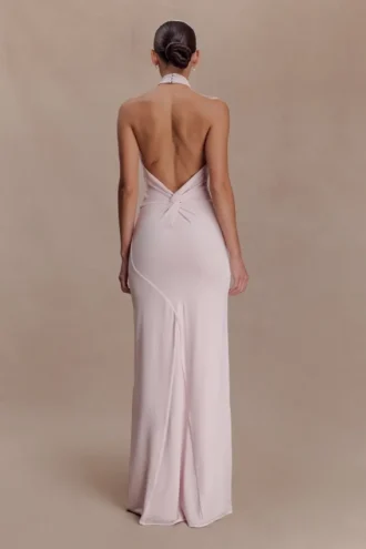 Elyna Slinky Halter Maxi Dress – Pale Pink