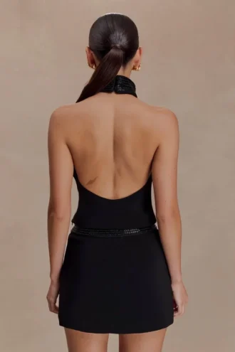 Emilia Beaded Neck Halter Top – Black