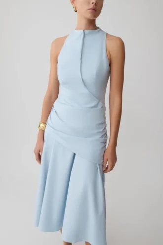 Emily Wrapped Waist Midi Dress – Sky Blue