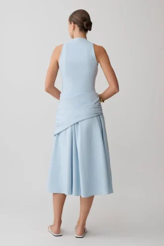 Emily Wrapped Waist Midi Dress – Sky Blue