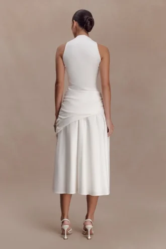 Emily Wrapped Waist Midi Dress – White