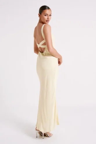 Ensley Satin Maxi Dress – Light Yellow