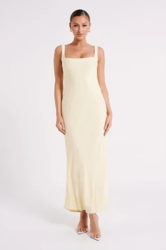 Ensley Satin Maxi Dress – Light Yellow