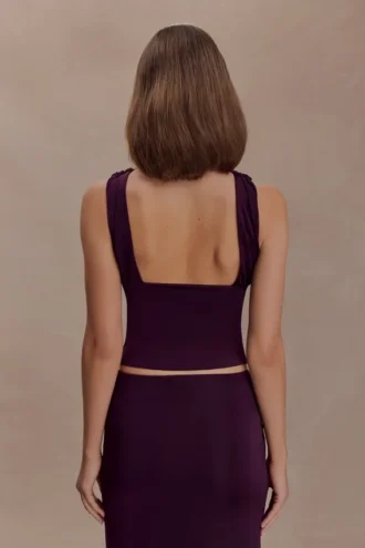 Erina Slinky Open Back Top – Aubergine