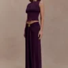Erina Slinky Ruched Maxi Skirt With Hardware – Aubergine Erina Slinky Ruched Maxi Skirt With Hardware – Aubergine