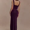 Erina Slinky Ruched Maxi Skirt With Hardware – Aubergine Erina Slinky Ruched Maxi Skirt With Hardware – Aubergine