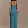 Erina Slinky Ruched Maxi Skirt With Hardware – Teal Erina Slinky Ruched Maxi Skirt With Hardware – Teal