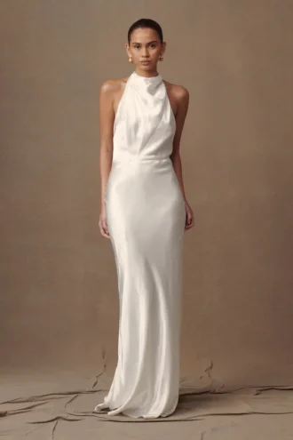 Esther Iridescent Satin Cowl Maxi Dress – Ivory