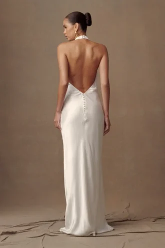 Esther Iridescent Satin Cowl Maxi Dress – Ivory