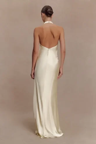 Esther Iridescent Satin Cowl Maxi Dress – Lemon Sorbet