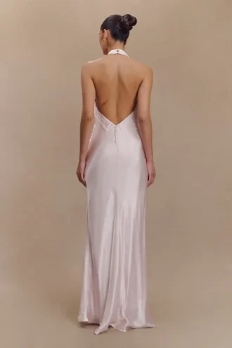 Esther Iridescent Satin Cowl Maxi Dress – Pale Pink