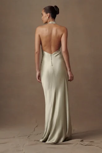 Esther Iridescent Satin Cowl Maxi Dress – Sage