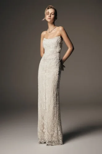 Eva Hand Beaded Pearl & Lace Maxi Dress – White