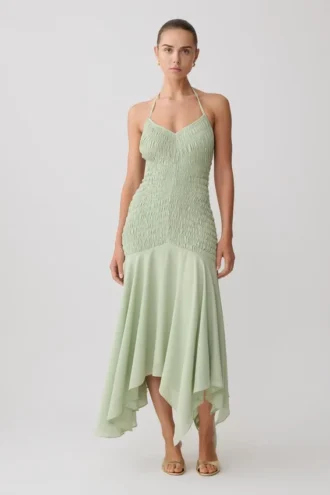 Evelyn Shirred Chiffon Maxi Dress – Sage