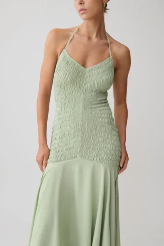 Evelyn Shirred Chiffon Maxi Dress – Sage