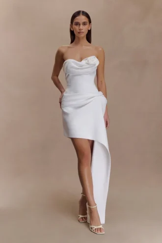 Evianna Strapless Gathered Mini Dress – White