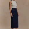 Fallon Denim Midi Skirt – Indigo Blue Fallon Denim Midi Skirt – Indigo Blue