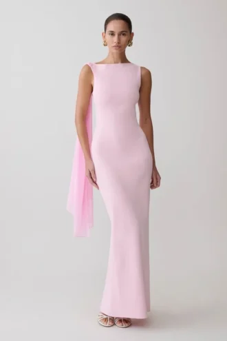 Farid Bandage Midi Dress With Chiffon – Baby Pink