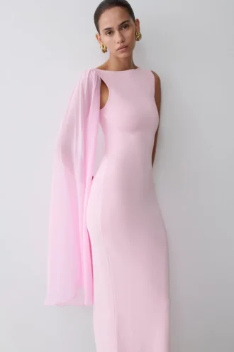 Farid Bandage Midi Dress With Chiffon – Baby Pink